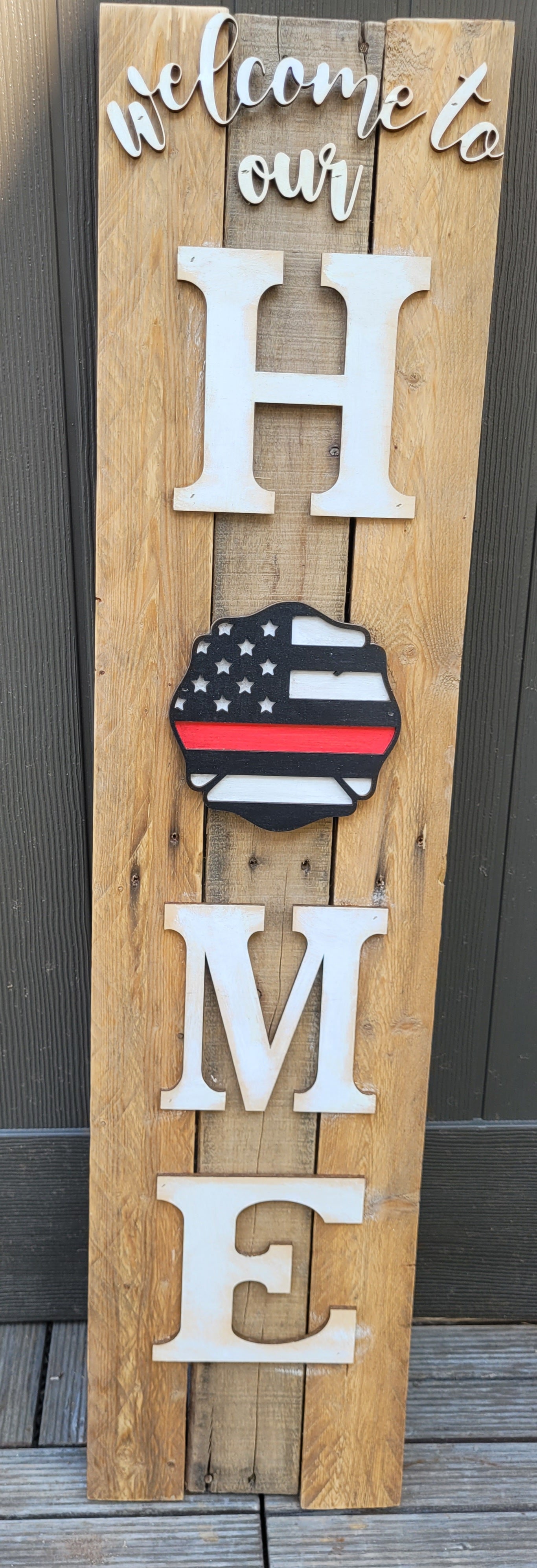Rustic wood Welcome Sign (firefighters)